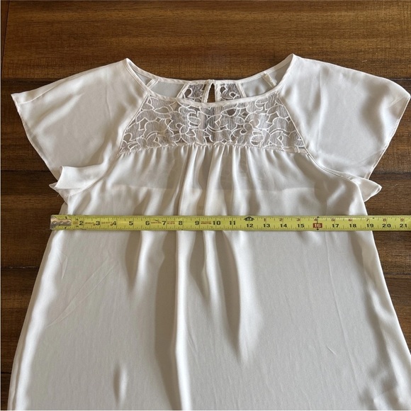 Anthropologie Maeve Lace Trace Tee Blouse Women's 10 Ivory Flutter Sleeve Top - Picture 5 of 15